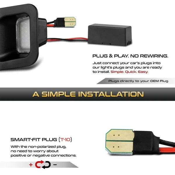 Kit de feux de plaque d'immatriculation LED plug and play pour camions, montrant les connexions de câblage.