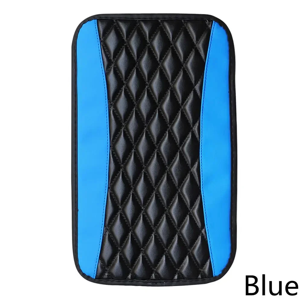 Blue and black quilted car armrest protector pad
