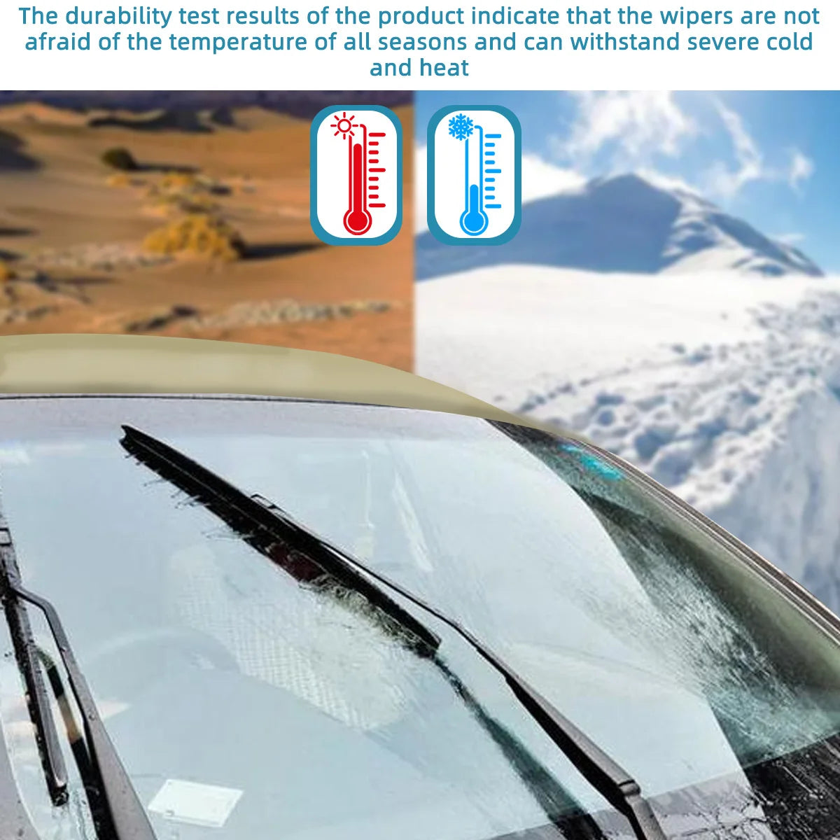 Nahaufnahme einer Windschutzscheibe mit einer klemmenlosen Scheibenwischwaserblätter, die Wasserstreifen auf dem Glas zeigt.