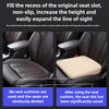 A car seat booster cushion is shown being inserted into a seat slot, demonstrating how it increases the height and expands th