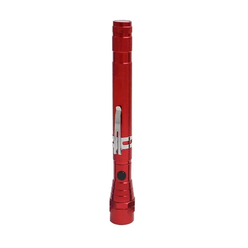A red 360° flexible magnetic LED flashlight with a silver tip.
