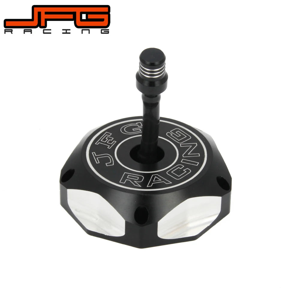 CNC machined fuel tank cap for Suzuki motorcycles with a black and silver design