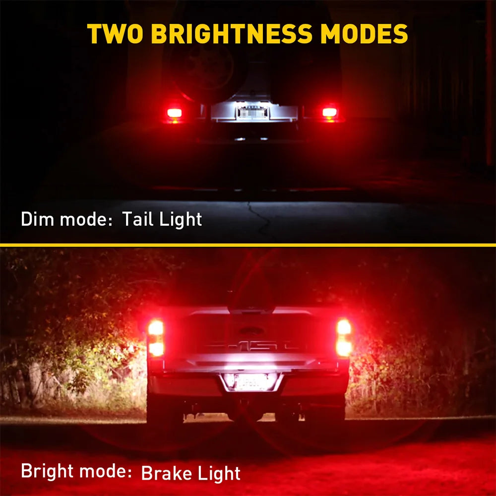 Image showing two brightness modes for vehicle lights: dim tail light and bright brake light.