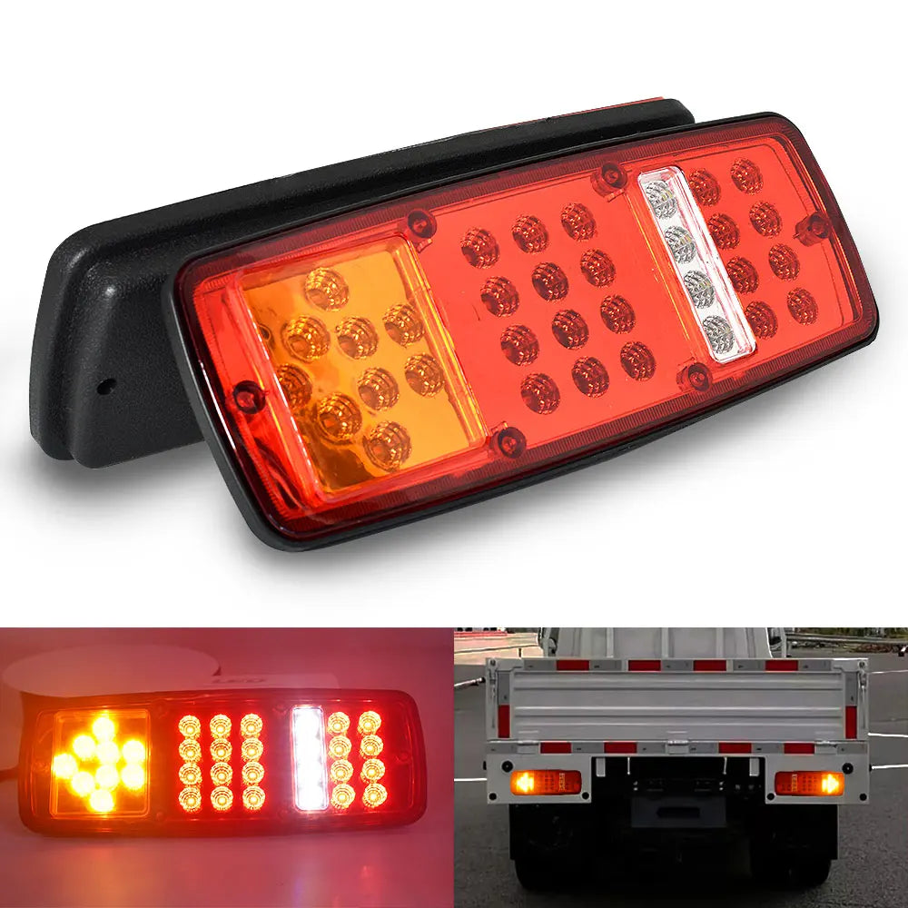 Dual high-brightness truck tail lights for commercial vehicles, showing the light assembly and installation context.