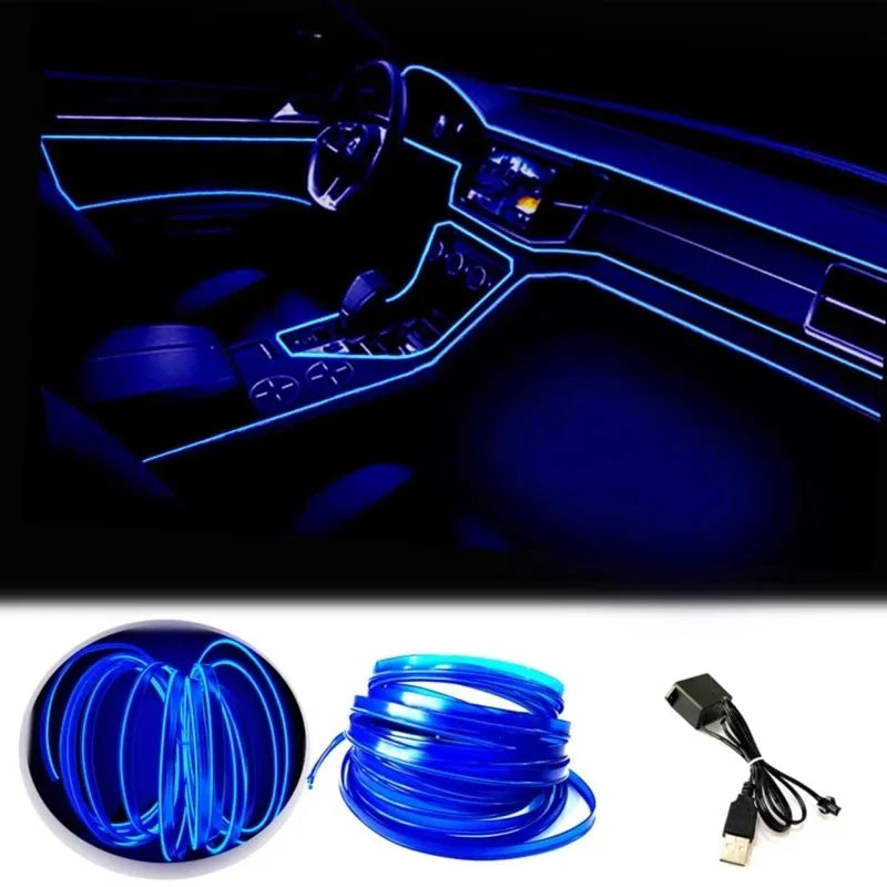 Blue flexible LED wire coiled for car interior decoration