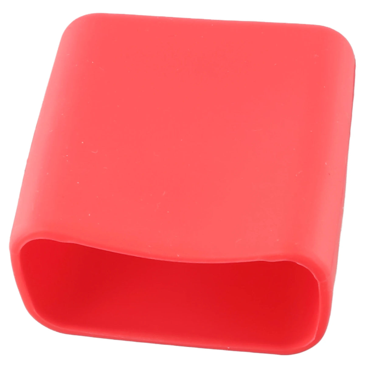 A bright red silicone seat belt buckle cover.