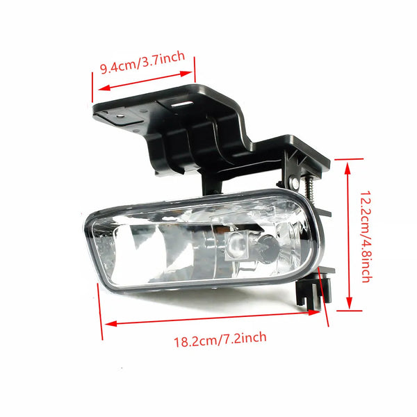 Clear lens fog light assembly for Chevy Silverado, Suburban, and Tahoe with mounting bracket.