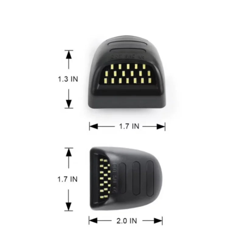 A close-up view of red SMD LED license plate lights for Chevrolet trucks, showing various sizes and dimensions.