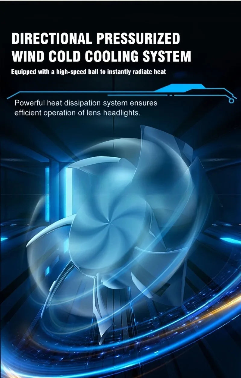 A blue directional pressurized wind cold cooling system with a high-speed ball dissipating heat.