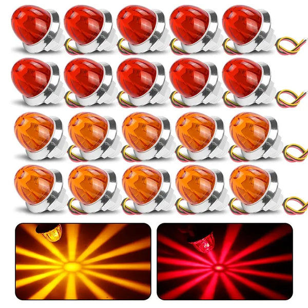 A set of mini LED flashing turn signals designed for trucks and trailers, shown in various colors.