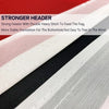 Close-up of a striped fabric flag with a black band and white stripes, showing a strong header detail.