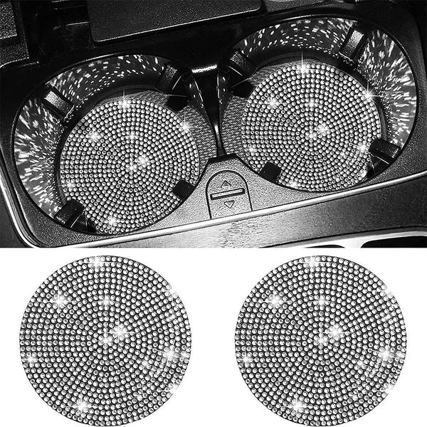 Two round imitation diamond car cup coasters with a textured surface.