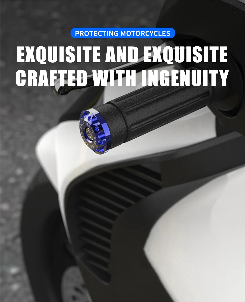 Close-up of an exquisite and exquisite crafted motorcycle handle bar plug grip in black and blue on a white motorcycle compon