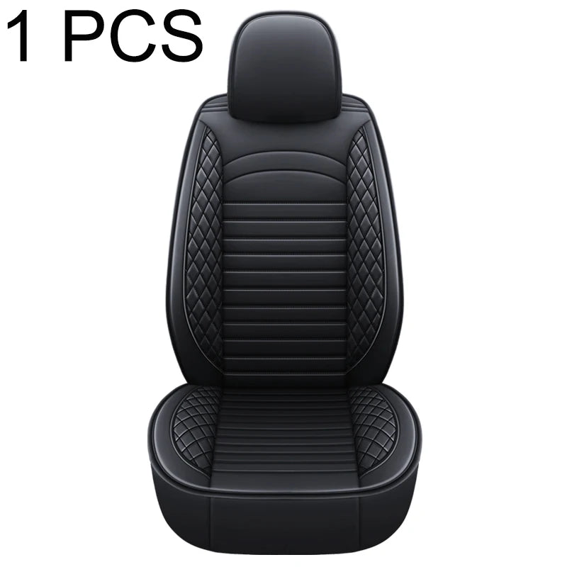 A single black universal PU leather car seat cushion shown from the rear view.