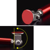 Close-up view of a red bumper lip splitter rod with a silver mounting mechanism.
