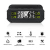 Black portable solar tire pressure monitoring system with a digital display and various sensor features