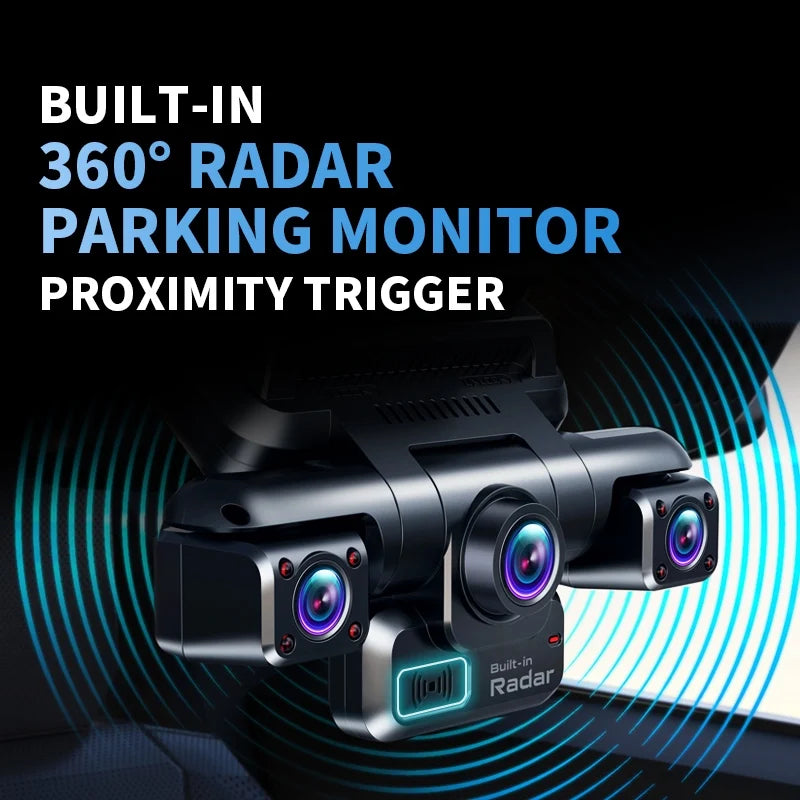 A black built-in 360 degree radar parking monitor proximity trigger camera device.