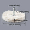 A white felt polishing wheel with a metal rod, showing its dimensions.