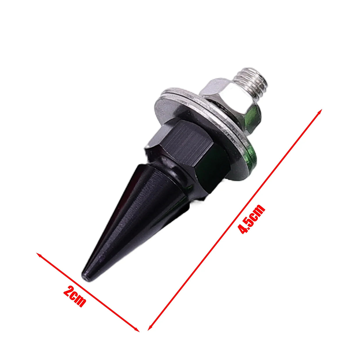 A close-up view of a pointed M6 license plate screw with a threaded head and a hexagonal tip, shown next to dimension lines.