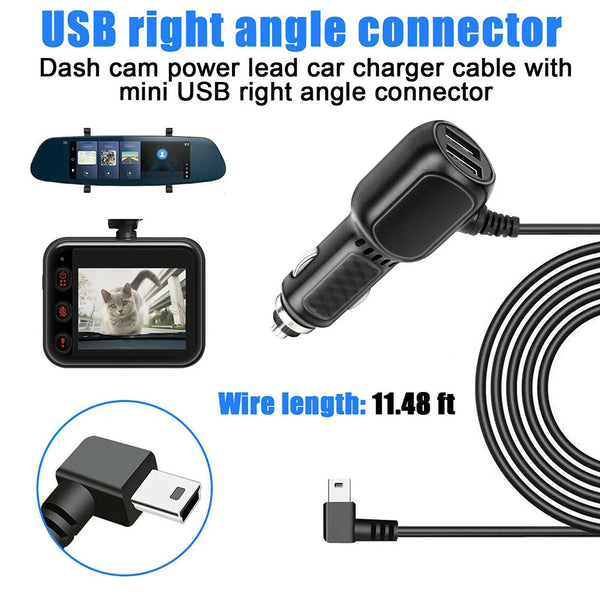 USB right angle connector cable for dash cam power lead car charger with mini USB right angle connector