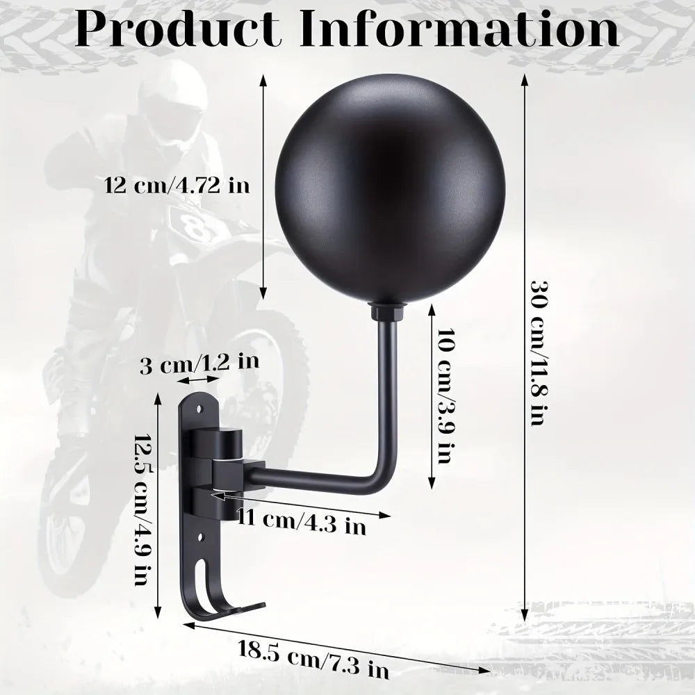 Crochet de support pour casque de moto noir avec une boule de 12 cm et un support de montage.
