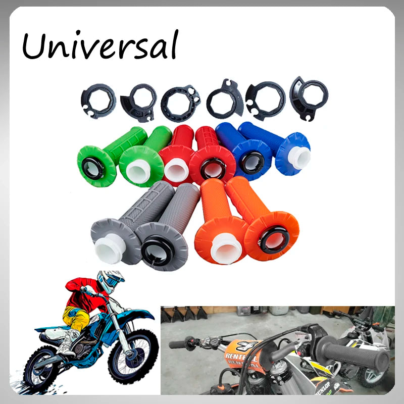 A collection of various universal motorcycle handlebar grips in different colors and styles.