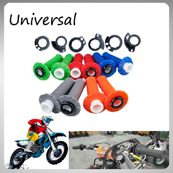 Una colección de varias empuñaduras universales para manillar de motocicleta en diferentes colores y estilos.