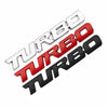 Three stacked turbo badges in silver, red, and black metal alloy finish.