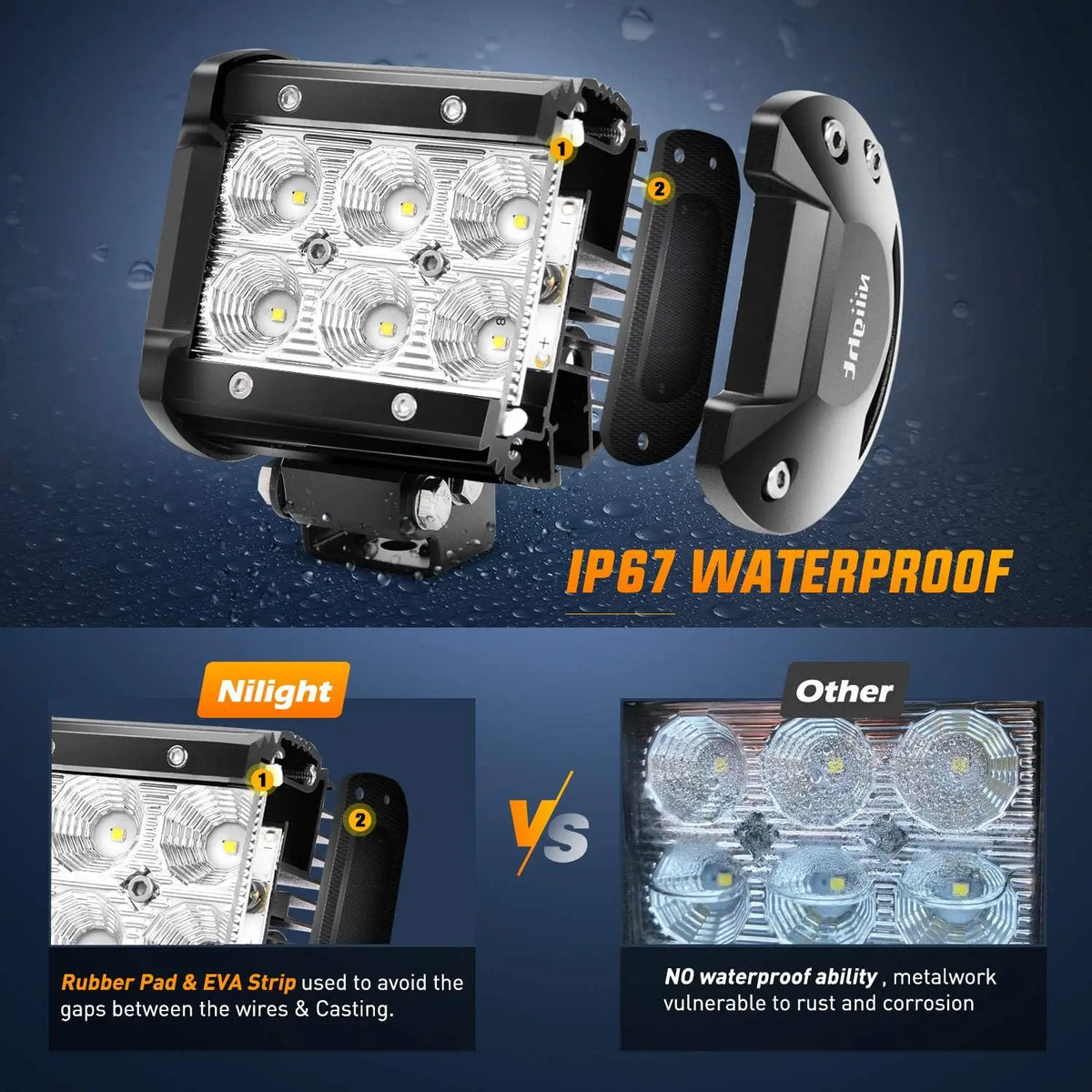 Barre lumineuse LED noire avec support de montage et unité d'alimentation séparée, sur fond sombre.