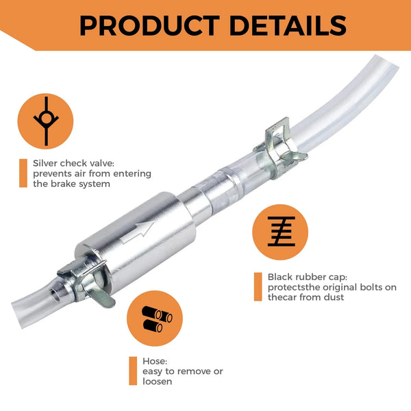 Kit de manguera para purgar líquido de frenos plateado con válvula de retención y tapón de goma para eliminar aire del sistem