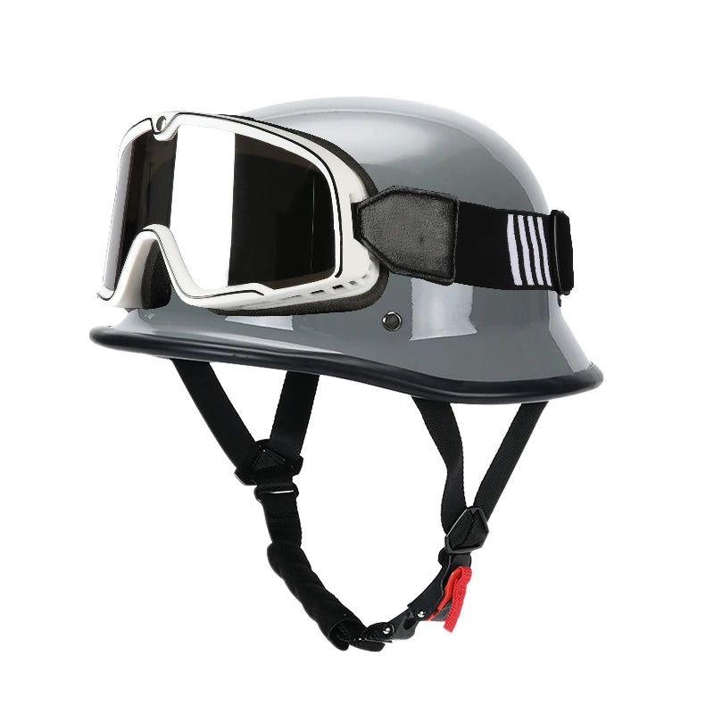 Gray universal half-helmet motorcycle and EV safety gear with a clear visor