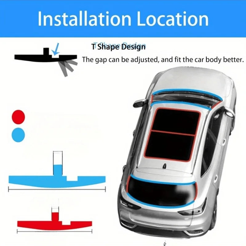 Diagram showing the installation location of a T-shape seal strip for a car windshield.
