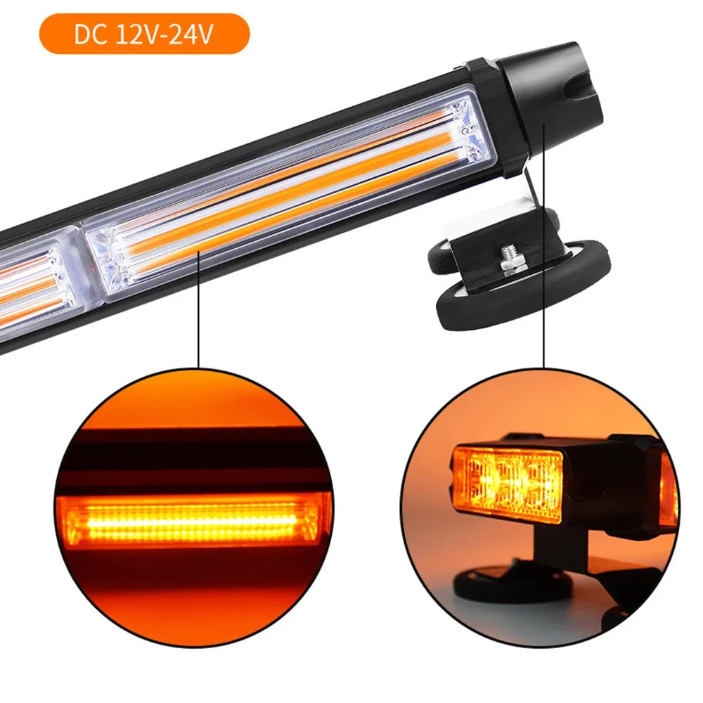 Barra de luz estroboscópica LED de servicio pesado para techo con luz naranja brillante en primer plano