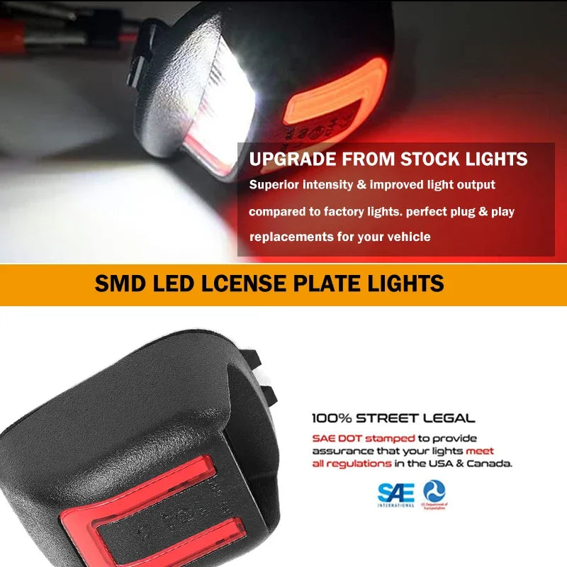 A close-up view of SMD LED license plate lights designed for vehicles, highlighting superior intensity and light output.