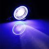 A bright white LED spotlight illuminates a blue planetary surface in the dark.