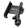 Support universel pour téléphone de moto noir avec mécanisme de serrage.