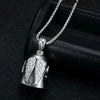 Silver angel guardian pendant necklace with wings on a black leather case