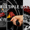 Three wool cleaning brushes used for multiple detailing purposes on a vehicle surface.