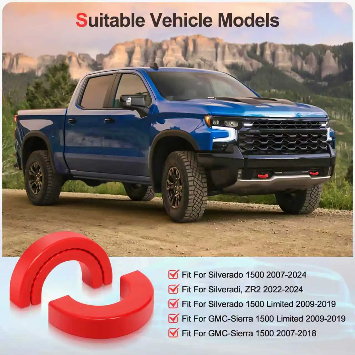 Silicone tow hitch covers shown with various truck models and fitment options