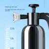 A black hand pump foam sprayer bottle with a transparent water level line and a nozzle, used for car and window cleaning.