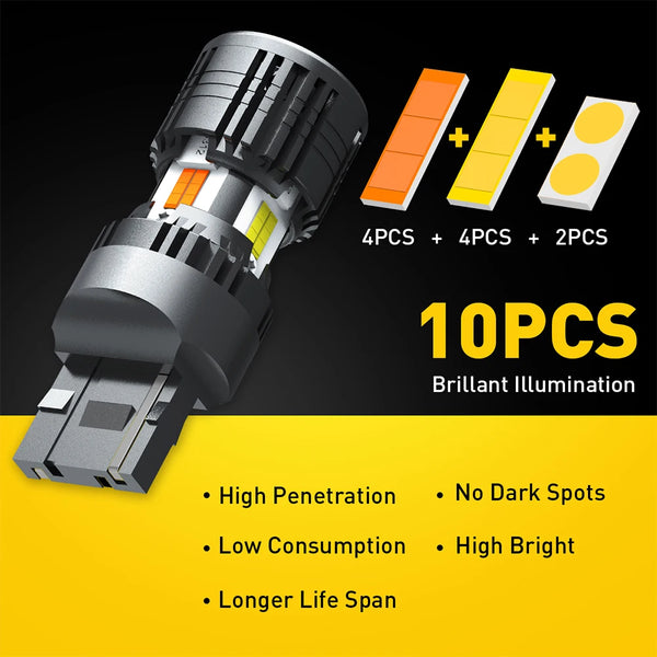 A close-up view of a silver LED turn signal assembly with four individual illumination units shown separately.