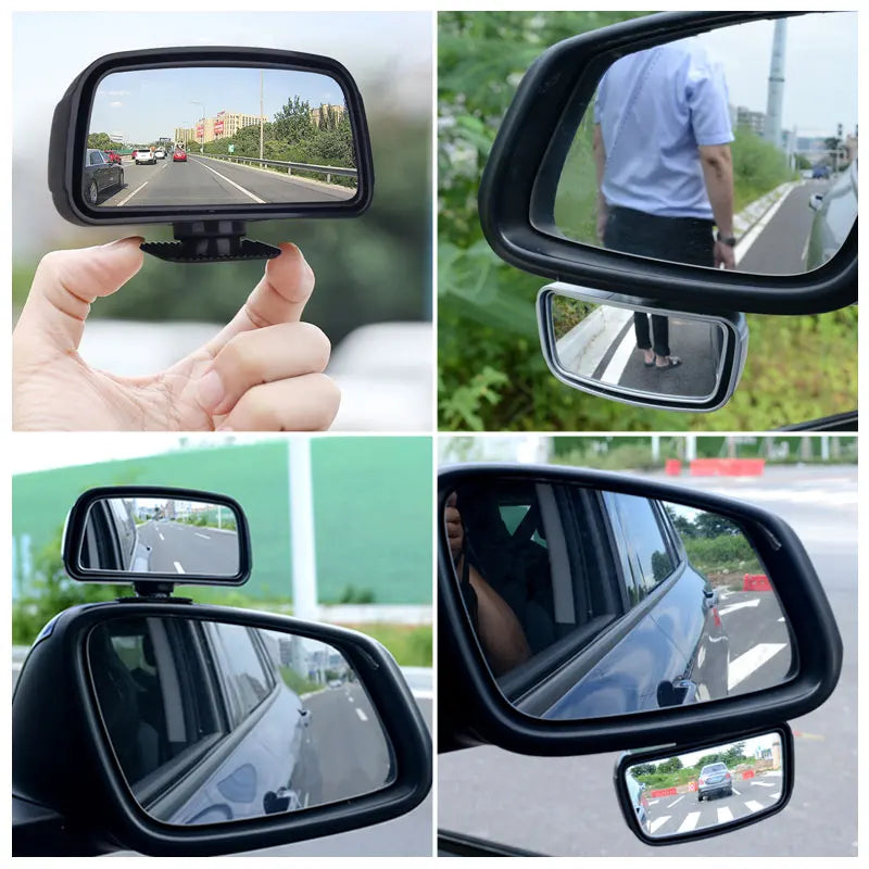 Différents angles d'une caméra de sécurité convexe à rotation à 360 degrés pour véhicule, montrant différentes vues.