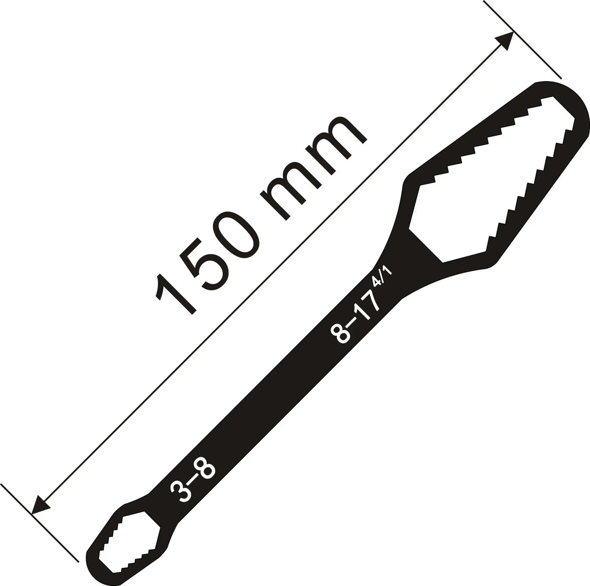 A black universal adjustable Torx wrench with a 3-8 size and an 8-17/1 size, shown against a white background.