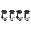 A pack of four black shockproof microphone clips designed for mounting on drums and instruments.