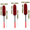 A set of three red detailing brushes with varying lengths and diameters for hard-to-reach areas.