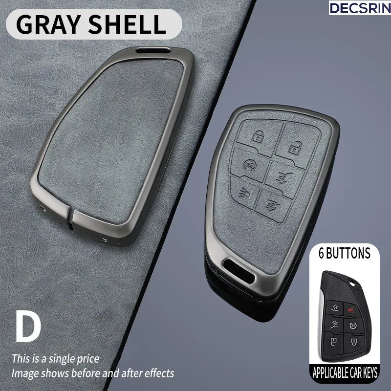 Gray shell multi-button car key case cover shown in different angles