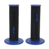A pair of black and blue motorcycle handlebar grips for dirt bikes.
