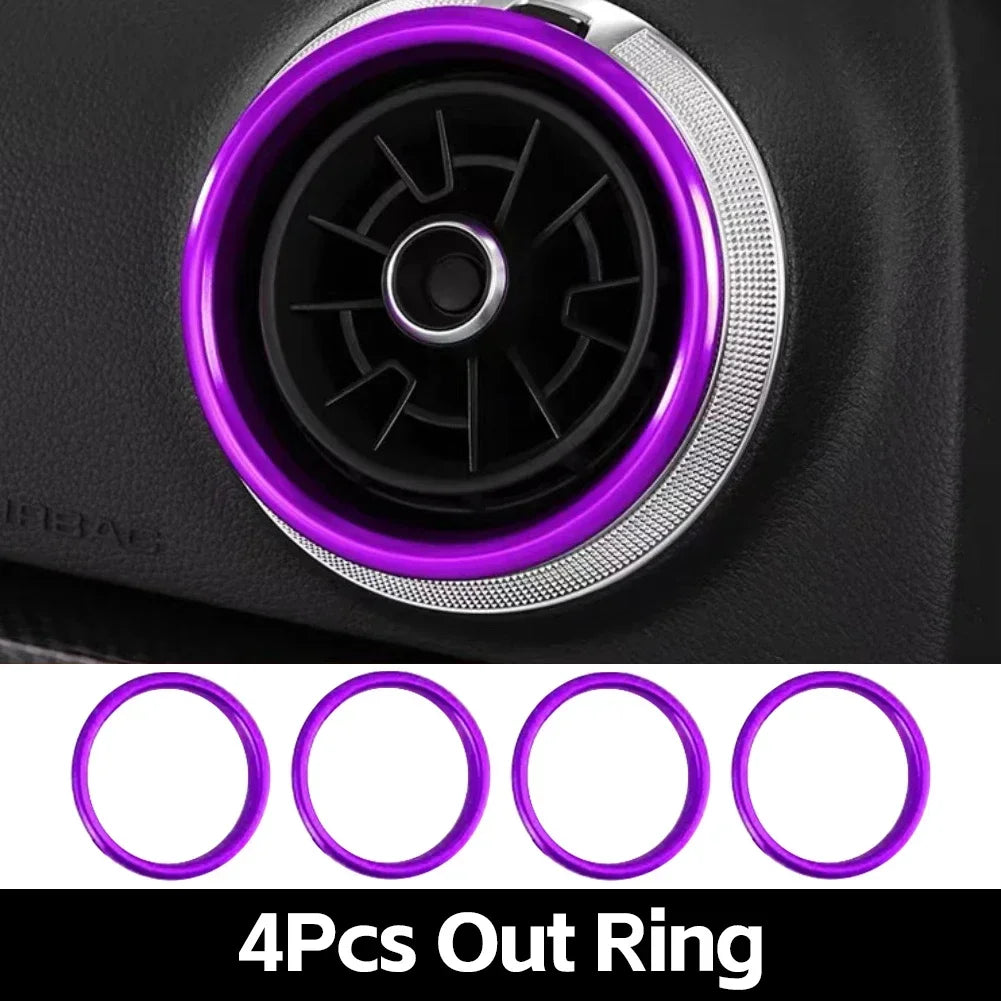 Four purple out rings used as interior air vent trim covers for an Audi A3