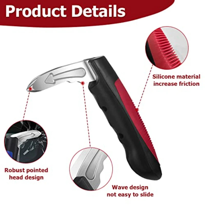 A silver and black car door assist handle featuring a silicone brush for increased friction and a wave design to prevent slip