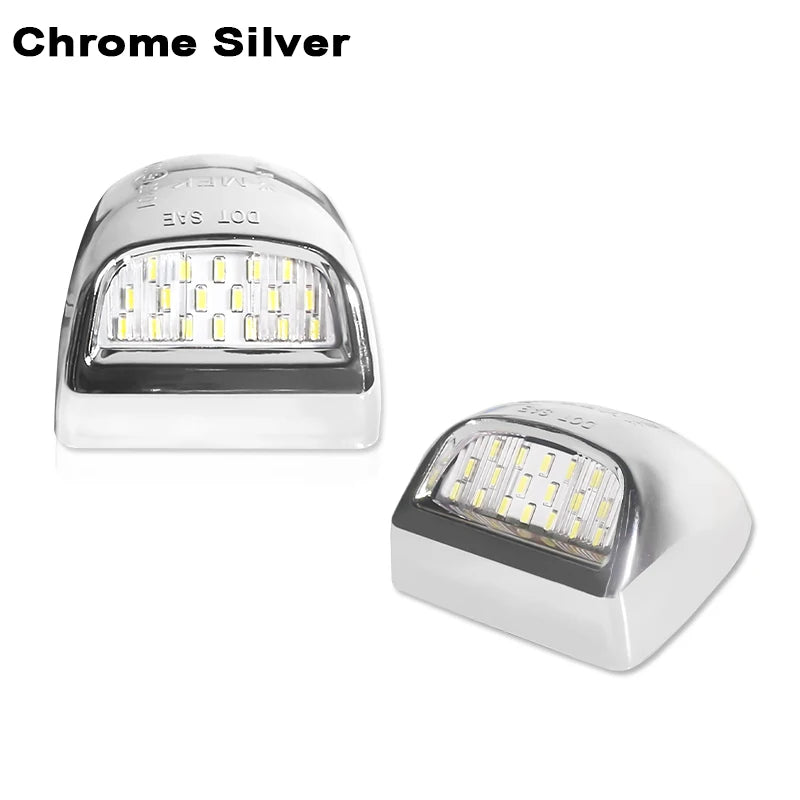 Chrome silver high-intensity LED license plate lights with multiple bright white LEDs